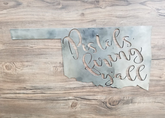 Oklahoma State Pistols Firing Sign (Home Decor, Wall Art, Metal Art)