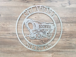 Oklahoma Sooners  Cirlc With Wagon Logo (Home Decor, Wall Art, Metal Art)