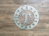 Texas Rangers Circle with T logo (Home Decor, Baseball, Sports, Wall Art, Metal Art)