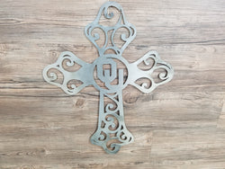 Oklahoma University Cross With OU Logo ( Can do any team!) (Home Decor, Football, Sports, Wall Art, Metal Art)