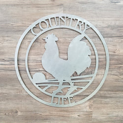 Country Life Circle With Rooster (Home Decor, Wall Art, Metal Art)