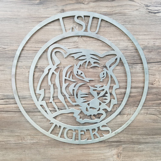 LSU Tiger Circle With Logo (Home Decor, Football, Sports, Wall Art, Metal Art)