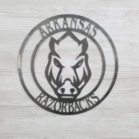 Arkansas Razorback Circle W/Razorback Face (Home Decor, Football, Sports, Wall Art, Metal Art)