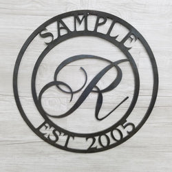 Family Name With Monogram & EST Date Circle (Home Decor, Wall Art, Metal Art, {Can Be Personalized})