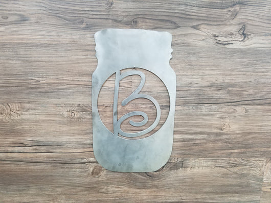 Mason Jar With Monogram Letter (Home Decor, Wall Art, Metal Art)