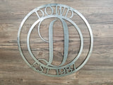 Family Name With Monogram & EST Date Circle (Home Decor, Wall Art, Metal Art, {Can Be Personalized})