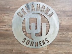 Oklahoma Sooners Cirlce with OU logo (Home Decor, Football, Sports, Wall Art, Metal Art)