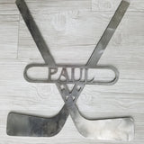 Hockey Sticks With Name (Home Decor, Wall Art, Metal Art, {Can Be Personalized})