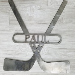 Hockey Sticks With Name (Home Decor, Wall Art, Metal Art, {Can Be Personalized})