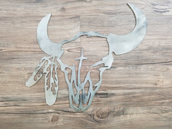 Cow Skull With Feathers