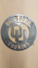 Oklahoma Sooners Cirlce with OU logo (Home Decor, Football, Sports, Wall Art, Metal Art)