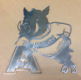 Arkansas Razorbacks Logo Leaning on A (Home Decor, Football, Sports, Wall Art, Metal Art)