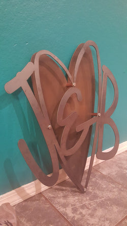 Heart With Monogram Initials Sign 3D (Home Decor, Wall Art, Metal Art)