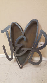 Heart With Monogram Initials Sign 3D (Home Decor, Wall Art, Metal Art)