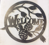Welcome Home Circle W/Pinecones  Decor, Metal Decor, Welcome Sign