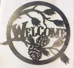 Welcome Home Circle W/Pinecones  Decor, Metal Decor, Welcome Sign