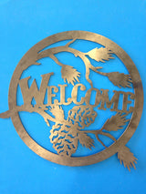 Welcome Home Circle W/Pinecones  Decor, Metal Decor, Welcome Sign